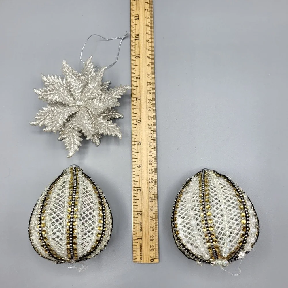 Vintage Beaded Sequin Christmas Ornaments Balls Star Set of 3 MCM Retro Holiday